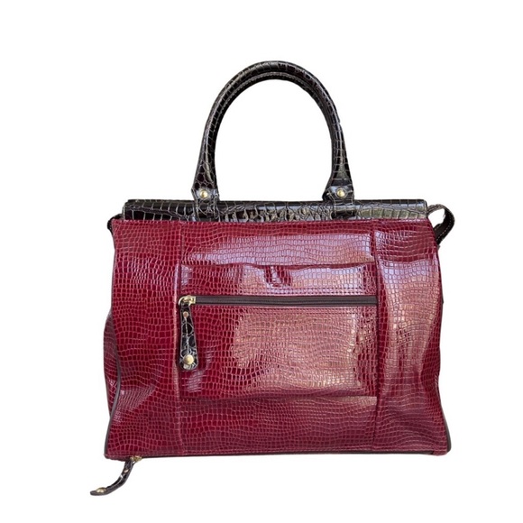 Samantha Brown Croc-Embossed Dowel Carry On Travel Bag Weekender Tote Wine/Brown - Picture 3 of 8